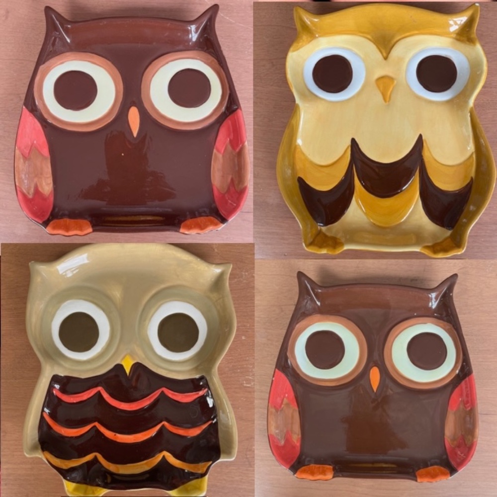 Mesa Home SET OF FOUR “New vintage” owl whimsy cheese/charcuterie plates